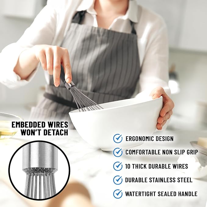 Zulay Kitchen Stainless Steel Balloon Whisk 11 Inch – Durable Wire Whisk with Soft Grip Silicone Handle – Versatile Kitchen Whisk for Blending, Beating, Frothing, Stirring & More - Black