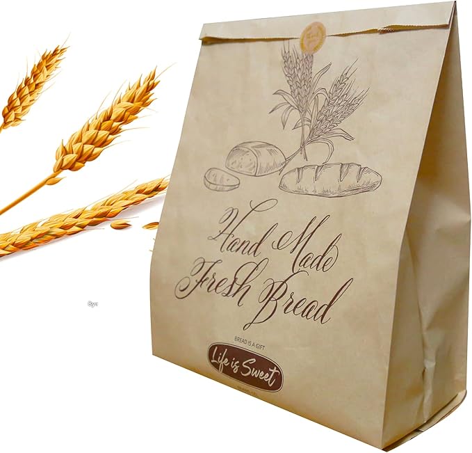 50 Pack 13.8 X 9.5 Inch Kraft Paper Bread Bags for Homemade Bread, Large Paper Bakery Bags with 50 Stickers, Eco Friendly Packaging Storage Loaf Bags for Food Storage