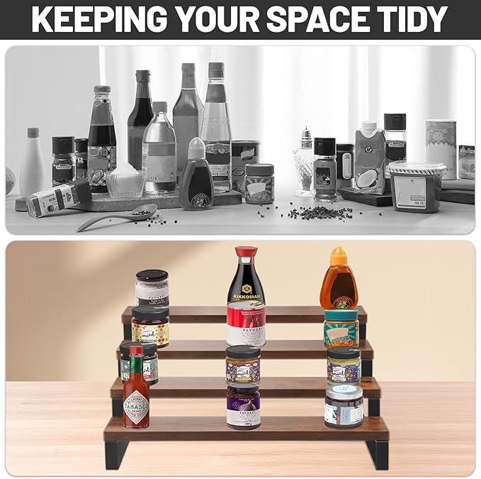 IHKFILAN Wooden Display Riser Stand,4 Tier 13.8IN Perfume Display Stand,Wood Rustic Cupcake Stand,Tiered Countertop Display Shelf for Figures,Condiment,Dolls Collection,Makeup,Cupcake,Perfume