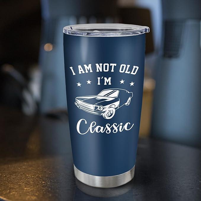 Birthday Gifts for Men/Him, Gifts for Dad Grandpa Husband Coffee Tumbler Cup Mug Stainless Steel 20oz 1PC, Birthday Gag Funny Unique Presents for Men, I'm Not Old I'm Classic