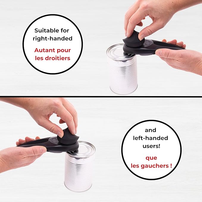 Starfrit MightiCan Can Opener - Safe - Holds Lid and Leaves No Sharp Edges on Lid - 3 Year Warranty - Comfort Grip - Heavy Duty Non-Slip Knob - Red