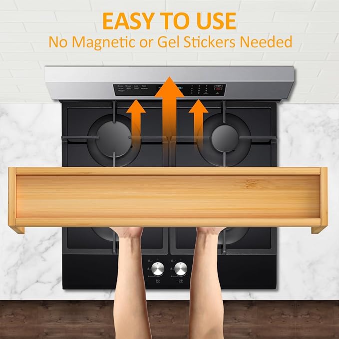 Over the Stove Spice Shelf, 33" Bamboo Stove Top Spice Rack Organizer