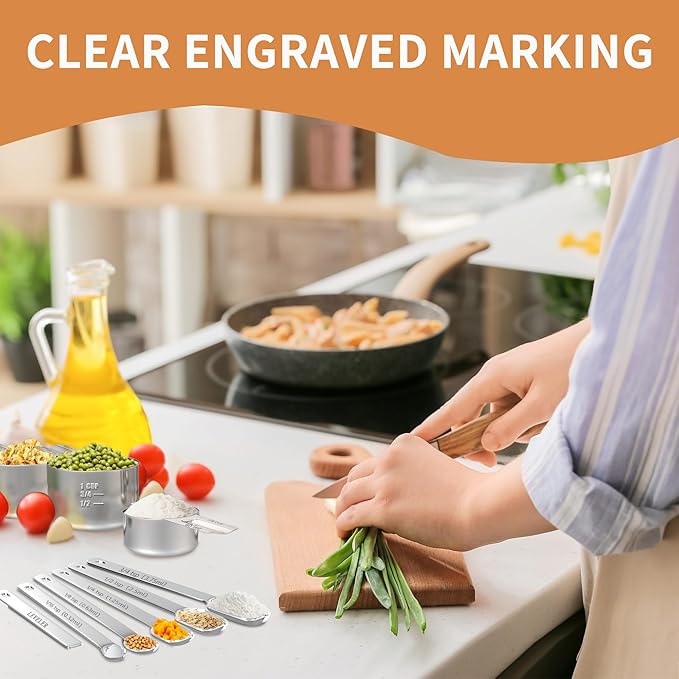 Stainless Steel Measuring Cups and Spoons Set of 20, 7 Nesting Measuring Cups, 7 Spoons & 1 Leveler, 5 Mini Spoon, Kitchen Gadgets for Cooking & Baking, Square