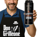 BEZON Funny Grill Apron for Men – Beer Can Gift Packaging – Hilarious BBQ Gift for Dad, Husband, or Friend – Heavy-Duty Water-Resistant Canvas – Don Grilleone