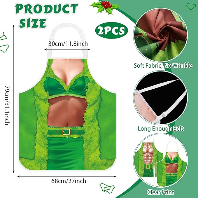 4 Pcs Christmas Aprons with Hats for Women Men Adjustable Kitchen Funny Cooking Aprons for BBQ Party