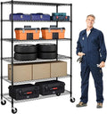 6-Shelf Storage Shelves Wire Shelving Unit with Wheels, 6000lbs Heavy Duty Metal Garage Shelving Storage Rack Adjustable NSF Shelf for Commercial Rolling Utility，(48"x18"x76", Black)