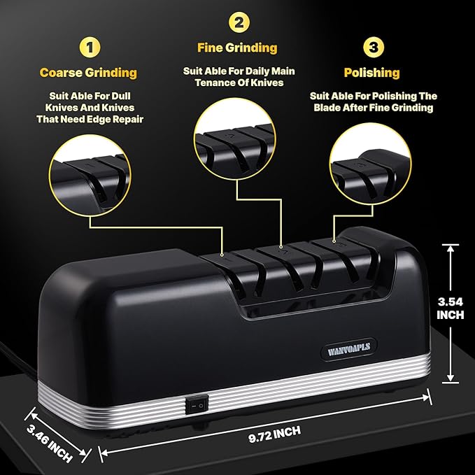 Electric Knife Sharpener - 3 Stage knife Sharpener for Kitchen Knives with professional grade safety, offering fast sharpening and polishing, Sharpener is perfect for home and kitchen use