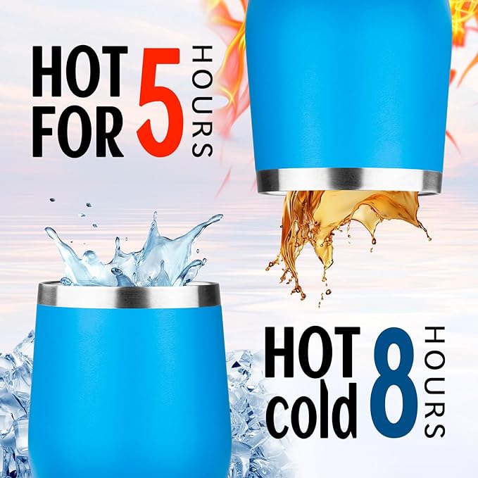 12oz/4 Pack Stainless Steel Wine Tumbler with Lids, Double WallVacuum Stainless Steel Travel Tumbler,Insulated Wine GlassesTravel Tumbler for Cold & Hot Drinks,Cup for Champaign Coffee（Blue + Purple）