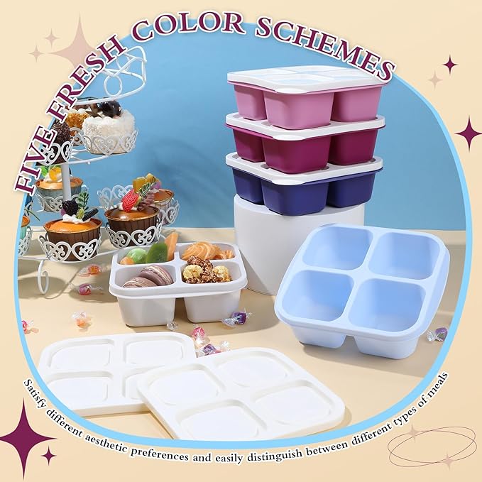 Honeydak 10 Pack Snack Container 4 Compartment Reusable Bento Snack Boxes Divided Lunchable Containers with Lids Meal Prep Lunch Food Storage Boxes for School Work Travel(Elderberry Color)