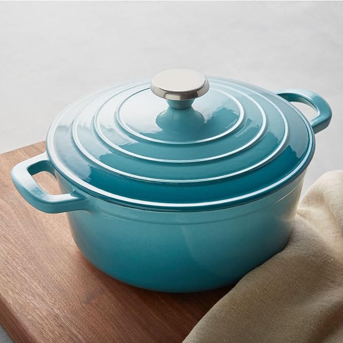 Sur La Table 4-Qt Enameled Cast Iron Dutch Oven – Oven & Broiler to 500°F, Induction Compatible, with Lid for Braising, Baking & Deep Frying, Nonstick Interior, Light Blue