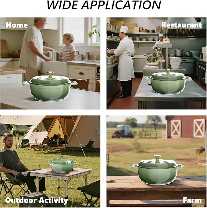 VINGLI 6QT Enameled Cast Iron Round Dutch Oven Pot with Lid, NonStick Casserole Pot with Dual Handles & Silicone GlovesRed, Oven Safe up to 500°F or on Stovetop, Dutch Oven for Bread Baking, Green