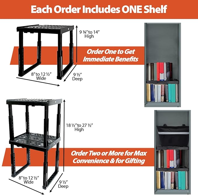 Locker Organizer Shelf， Adjustable Width and Height, Stackable, Ideal Locker Shelf for School, Office, Gym Lockers, or Even Kitchen Cabinets & Under Sink Organization (Blue)