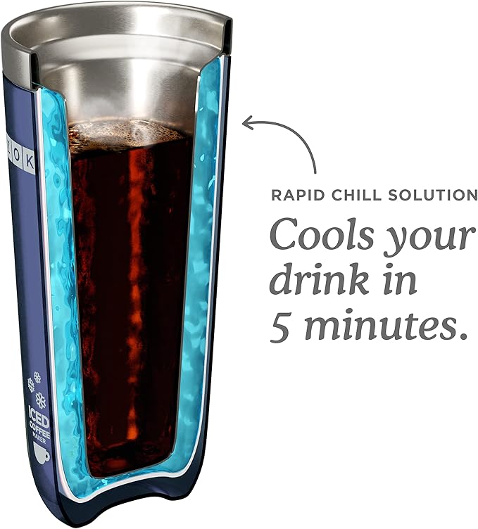 Zoku Instant Iced Coffee Maker, Reusable Beverage Chiller Cools Hot Beverages in Minutes Without Dilution, Portable 11-ounce Tumbler With Spill-resistant Lid and Straw, Grey