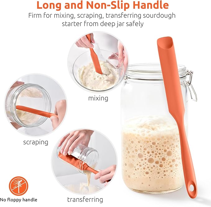 U-Taste Silicone Jar Spatula for Sourdough Starter: Long Skinny Food-Grade Jam Spreader, Sturdy Stirring Stick Bowl Scraper with Flexible Spoon Tip, Mixing Icing Tool, Peanut Butter Knife (Orange)