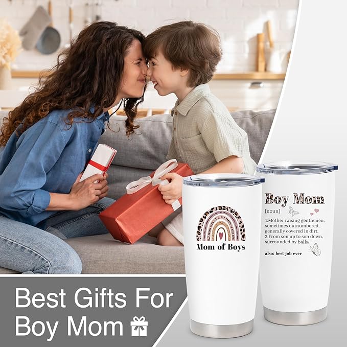 Boy Mom Christmas Gifts 20oz Stainless Steel Tumbler, Boy Mom Mothers Day Gift, Boys Moms Gifts for Women, Gift for New Moms of Baby Boys