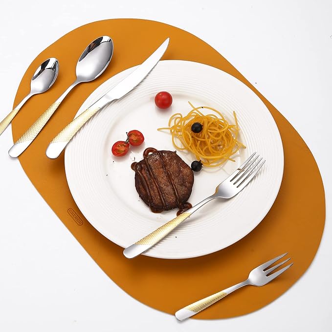 A·HOUSEWARE Hammered Silverware Gold and Silver Flatware Stainless Steel Cutlery Sets for 4 Forks Spoons knives Patten Handle Kitchen Utensils for Restuarant and Home
