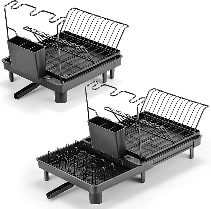Expandable Dish Drying Rack for Kitchen Counter & Over Sink – Rustproof Stainless Steel Dish Drainer with Fast Drain, Large Capacity/Small Space Dish Rack, Kitchen Organization Drying Rack.