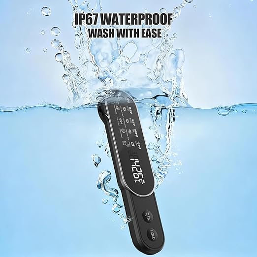Rechargeable Meat Thermometer Digital with Ultra-Fast 0.5 Sec Instant Read, NIST Certified ±0.5°F Accuracy, Auto-Rotating Backlight Display, IP67 Waterproof, Oven Safe for Grill, BBQ, Smoker, Candy