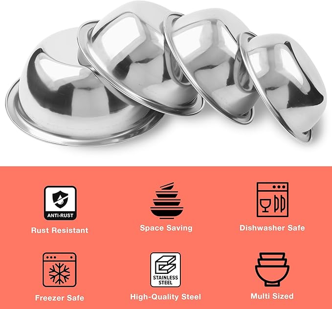 CRAFTONE Stainless Steel Mixing Bowls Set of 4 – Nesting Bowls for Baking, Salad, Dessert, Rice & Food Storage – Durable & Space-Saving Kitchen Bowl Set