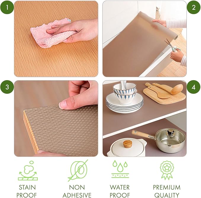EVALAND Shelf Liners for Kitchen Cabinets Non-Adhesive 12" x 33 FT Beige Drawer Liner Non Slip, Washable Cabinet Liner, Waterproof Shelf Liners for Cabinets, Refrigerator Bathroom Pantry Cabinet Mat