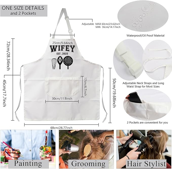 MBMSO Hubby Wifey Cooking Aprons for Couples Apron Sets Hubby and Wifey Est.2025 Wedding Gift for Newlywed His and Hers Apron