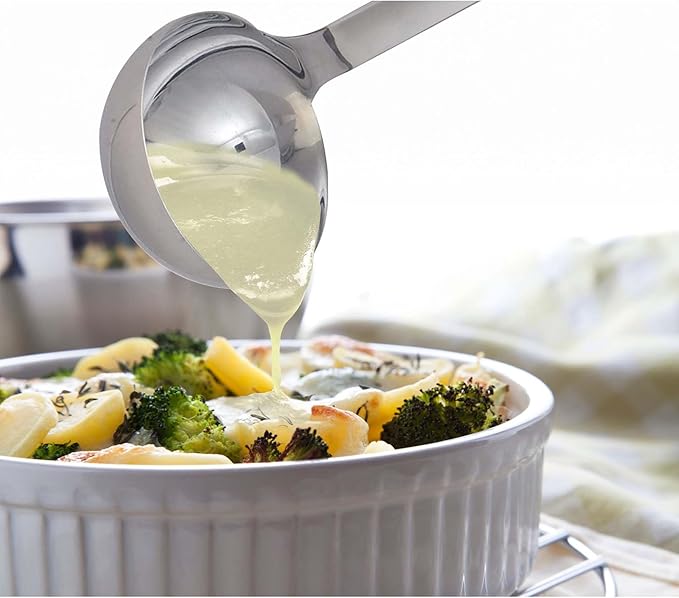 HIC Kitchen Single-Piece Stainless Steel Ladle, 18/8 Stainless Steel, 1-Ounce Capacity