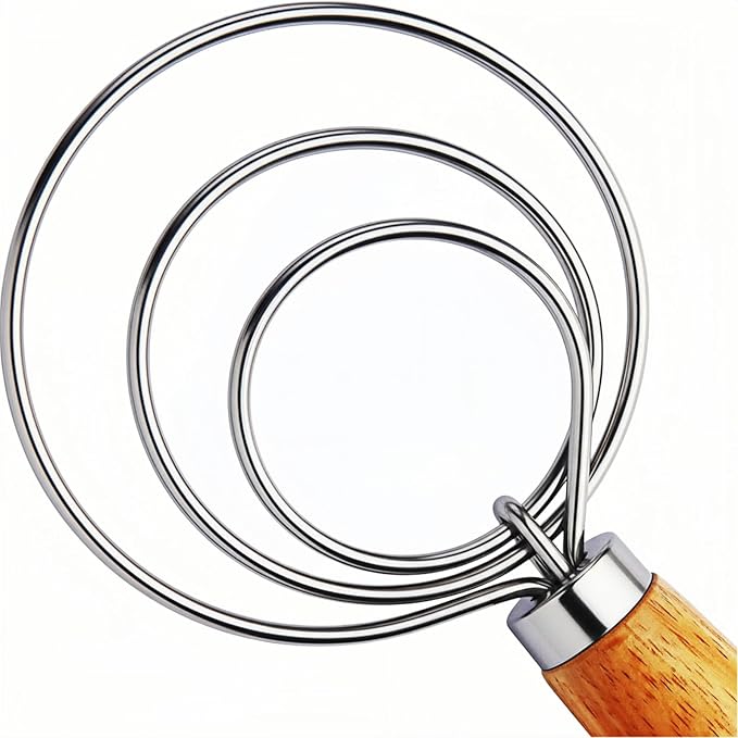 TEEVEA Danish Dough Whisk for Sourdough, Wood Handle & Stainless Steel