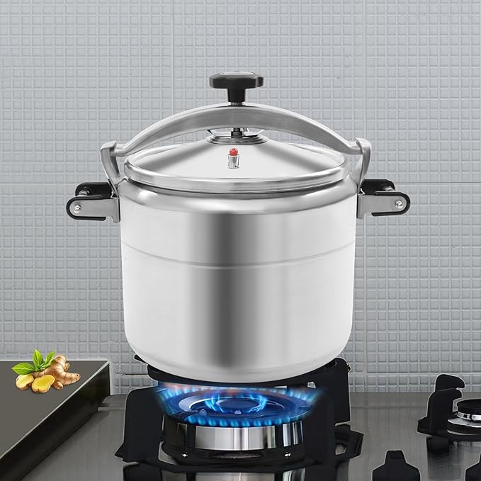 31.7 Quart Aluminum Pressure Cooker Cooking Pressure Canner 2 Safety Valves 5 PSI Large Capacity Canning Pot Cooker Pot for Kitchens or Commercial Use, Open-Flame Type Stoves