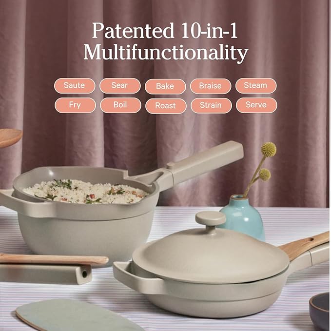 Our Place Mini Always Pan 2.0-8.5” (1.2 Qt) Nonstick, Toxin-Free Ceramic Cookware | Patented 10-in-1 Aluminum Frying & Sauté Pan | Safe for Oven, Induction & All Cooktops up to 450°F | Sage