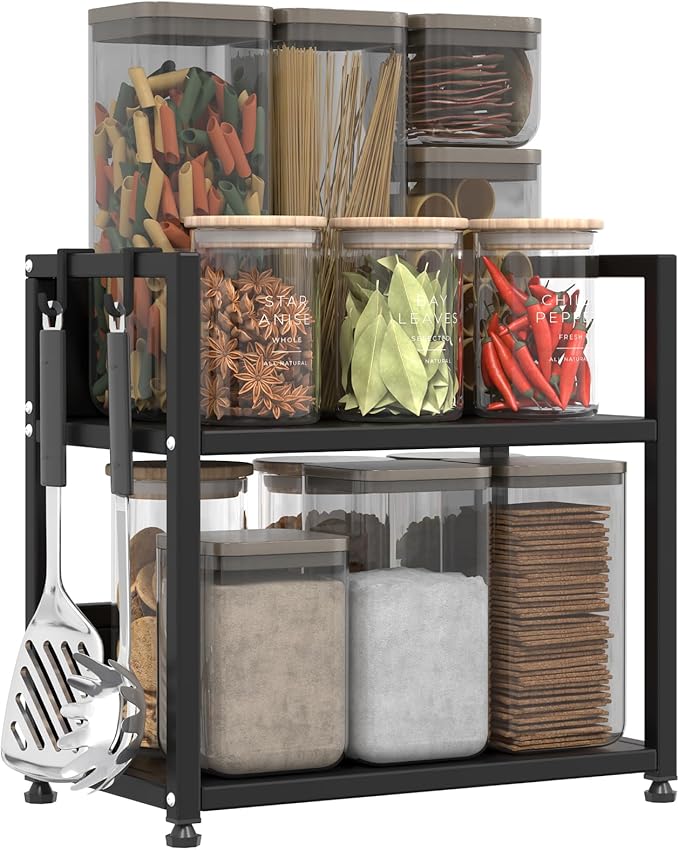 2 Tier Kitchen Countertop Organizer，Shelf Organizer, Spice Rack, Coffee Counter Shelf for Kitchen, Office, Station for Mugs,Cups,Cream,Syrup