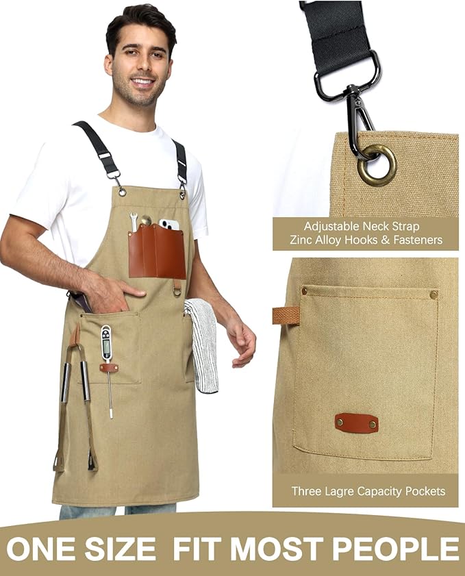 Kitchen Apron - 3 Large Pockets, Cross Back Apron With Adjustable Straps, Cooking Kitchen Chef Apron For Women And Men, Wear-Resistant & Easy To Clean.