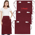 3 Pack Waist Apron with 3 Pockets, Unisex Black Waiter Aprons, Water Resistant Server Aprons for Restaurant Chef Bar