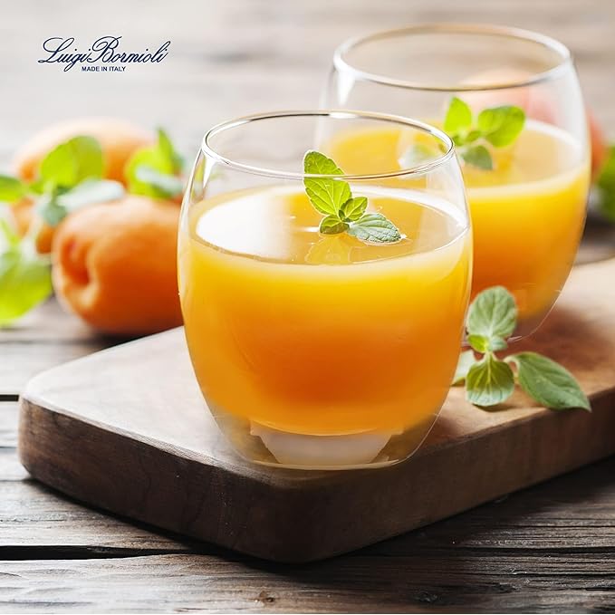 Luigi Bormioli Crescendo Double Old-Fashioned Glasses, Set of 4-15.5 Oz. Lead-Free Crystal Tumblers with Thick Base - Laser Cut Rims, Classic Design for Cocktails, Whiskey & Bars - Dishwasher Safe