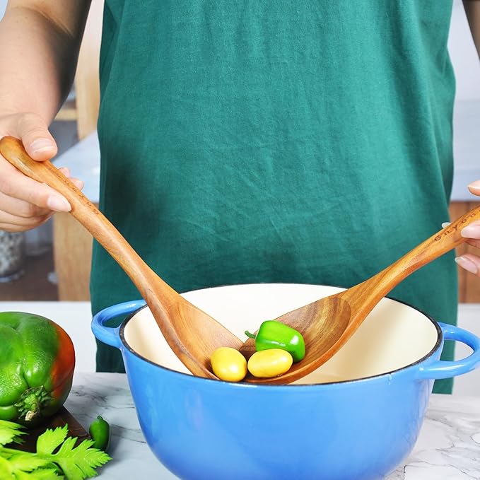 12 Pcs Wooden Spoons for Cooking with Holder, Kitchen Utensils Set Utensils Wooden Spatulas for Cooking