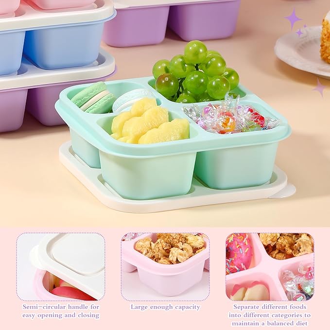 Honeydak 10 Pack Bento Snack Containers 4 Compartment Snack Boxes Reusable Lunchable Containers with Lids Divided Meal Prep Lunch Food Storage Box for School Work Travel