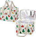 VENO 2 Pack Christmas Insulated Lunch Bag, Heavy Duty Insulated Grocery Bags, Small Cooler with Water-Resistant PP Exterior for Work, Picnic, Travel, Easy-Clean (Jingle Mix, 2 Pack)