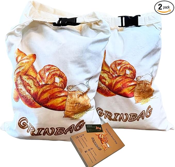 2 Pack Reusable Bread Bag, Sustainable Bread Storage w/Zipper, Freezer Bag, 100% Cotton, Eco-Friendly, Homemade Sourdough Bread Loaf Container, XLarge Reusable Food Storage Box