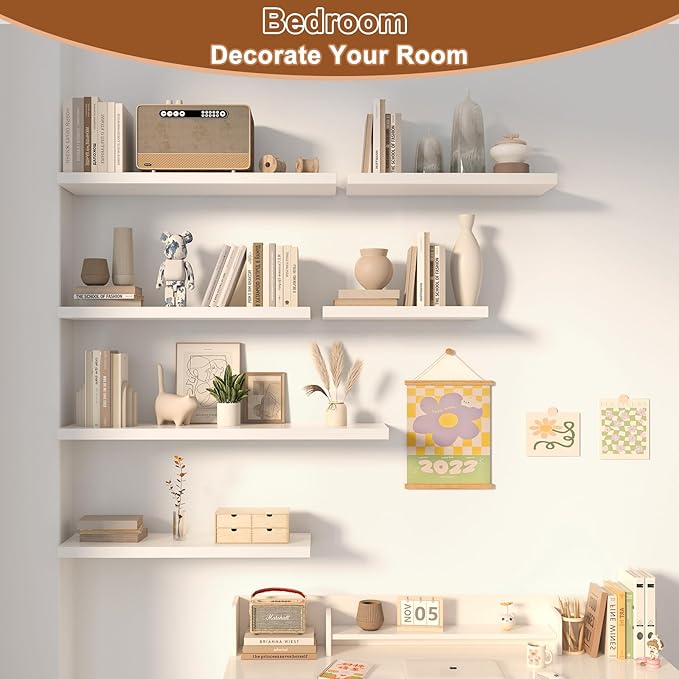12 Inch Deep Floating Shelves for Wall 2 Pack Floating Shelfs Large Storage Space Wall Decor Display Shelf for Bathroom Living Room Bedroom Kitchen 40" W x 12" D x 1.2" H White