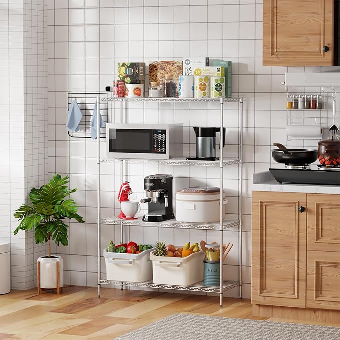 4-Shelf Storage Shelves Metal Shelving Unit NSF Garage Storage Rack Adjustable Wire Shelves Organizer for Kitchen Closet Basement, 800 LBS Capacity, 35.4" L x 13.3" W x 53.7" H, Chrome