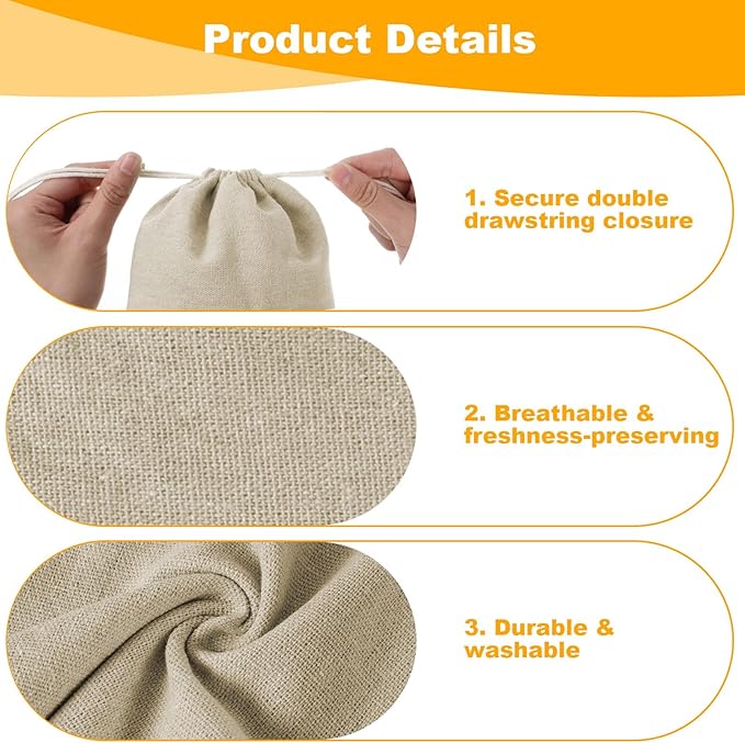 30PCS Cotton Produce Bags, 8x10 Inch Reusable Muslin Storage Bags with Drawstrings – Natural, Washable & Eco-friendly Cloth Containers for Groceries, Snacks, and More