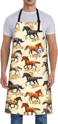 Running Horse Apron, Adjustable Kitchen Watercolor Horses Design Aprons with Pockets for Cooking BBQ Gardening, 28×33 IN, Holiday Gifts for Women Men Wife, for Chef Baking, Oxford Fabric