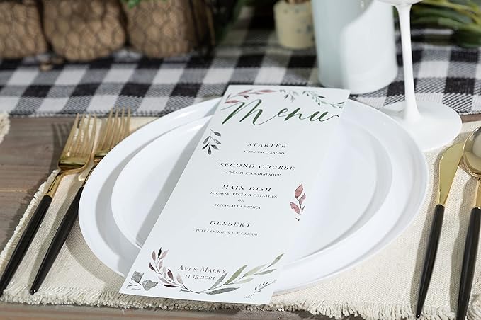 [30 Pack 8.6''] White Plastic Party Plates Edge Collection Premium heavyweight Elegant Disposable Tableware Dishes