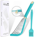 Fish Spatula,600℉ Heat Resistant Silicone Fish Spatula with Basting Brush,for Nonstick Cookware,Flexible Slotted Fishs Turner Spatulas,BPA Free,Dishwasher Safe(Aqua Sky)