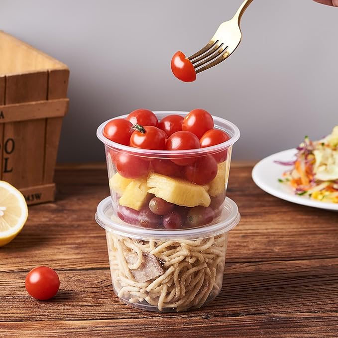[50 Set - 16 oz. Plastic Deli Disposable Food Storage Containers With Airtight Lids (Formerly FULING)