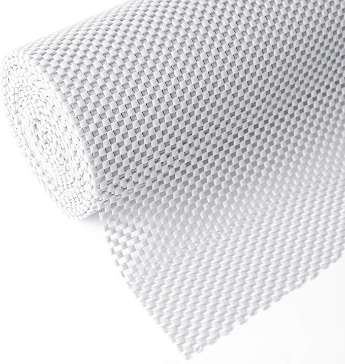 Shelf and Drawer Liner, Non-Adhesive Non Slip and Grip Durable Clean Pad Full Size 17.7 Inches x 20 Feet for Drawers, Shelves, Cabinets, Storage, Kitchen, Desks, Kitchenware, Tableware, White