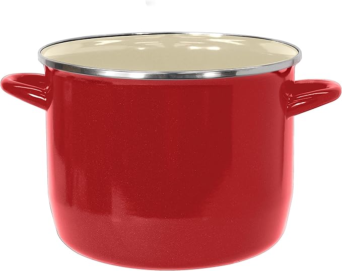Vasconia EOS 8-Quart Stockpot with Glass Lid (Red) Soup Pot for All Ranges, Dishwasher & Oven Safe up to 350°F - Non-Reactive Enameled Interior Pot for Gumbo, Stew, Boil, Pasta, Chili
