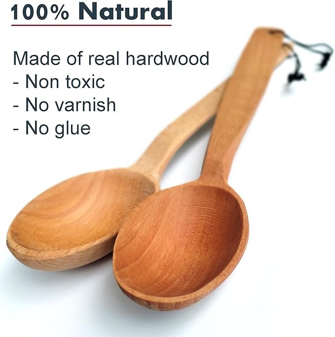 ECOSALL 14" Large Wooden Spoon with a Deep Scoop. Heavy Duty Big Non-Stick Cooking Spoon with a Strong Long Handle for Stirring, Mixing, Canning in Big Pots.