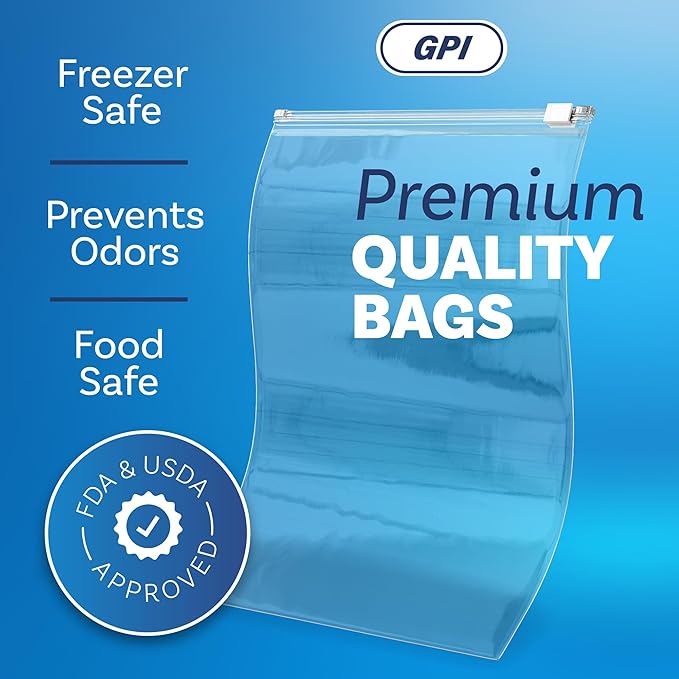 1000 Count - Slider Zip Food Storage Bags, 9" x 12" 3 Mil Heavy Duty, Strong & Durable For Freezer Storage. GPI