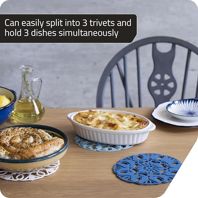 Peleg Design TriveTile Trivet Set – for Hot Pots and Pans - Fun and Decorative – Non-Slip Heat-Resistant Kitchen Trivets - Split into 3 Trivets, Holds 3 Dishes Simultaneously - 7x7 inches (Navy)