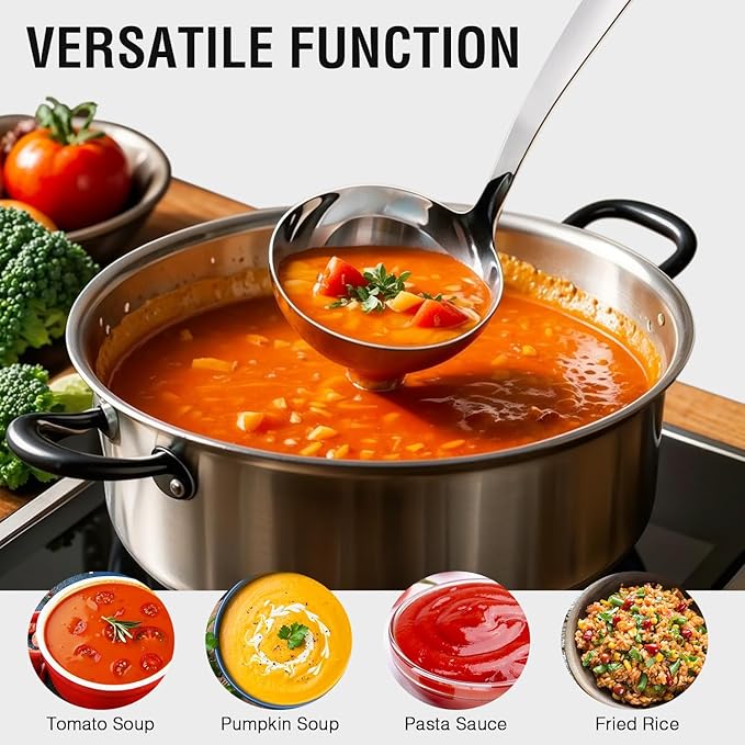 Kitchen Stainless Steel 11.2 Inches Round Soup Ladle Ergonomic Handle, Perfect For Stirring, Serving Soups, And More - Heavy-Duty Metal Ladle Chef Craft Select Serving Ladle